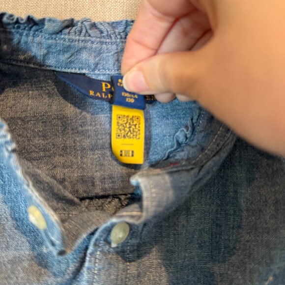 Ralph Lauren Polo Girls Chambray Denim Dress Size 7 Long Sleeve Ruffle Hem - Picture 6 of 9